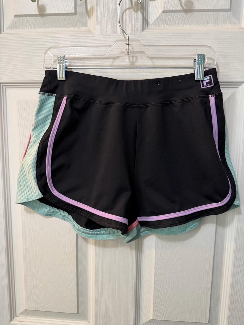 Women’s Fila Black Trimmed in Pink And Mint Athletic Running Shorts Sz S